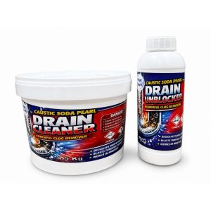 Caustic Soda 5.5kg value bundle drain unblocker pipe unblocker toilet unblocker cleaning white background shadow image